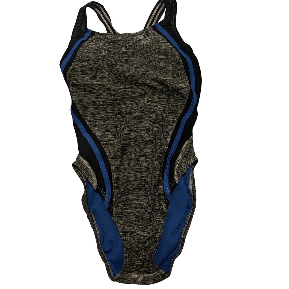 Speedo Womens Space Dye Hydrobra One Piece Swimsuit Grey Blue 7723053 Size 4